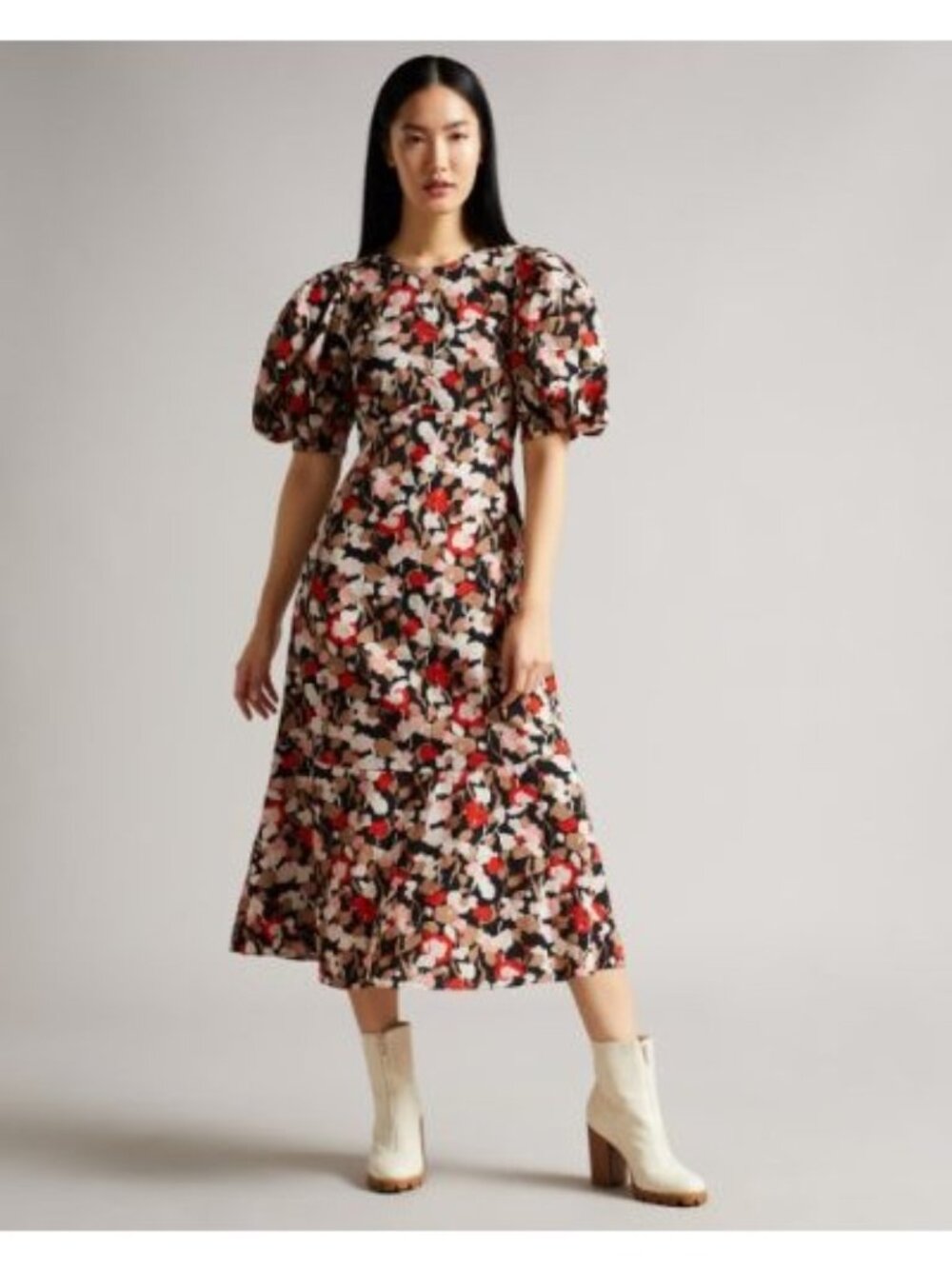 Ted Baker Helgi in Floral Seersucker Puff Sleeve Midi Dress US 4